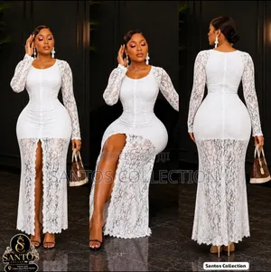 Elegant Lace Maxi Dress With Front Slit - Long Sleeve