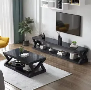 Modern Z-Shaped Tempered Glass TV Stand Centre Table Set