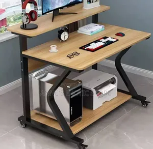 Mobile Multi-Tier Computer Desk With Wheels Monitor Shelf