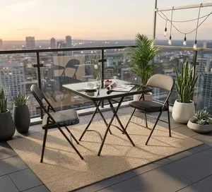 3-Piece Tempered Glass Folding Table and Chair Set