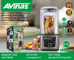 Avinas AV-1552 Commercial Soundproof Blender – 5200W, 5.2L