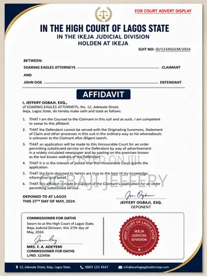 General Form of Affidavit. High/Magistrate Court