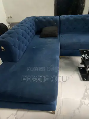 L Shaped and Single Upholstery Blue Leather Chair's(Sofa)