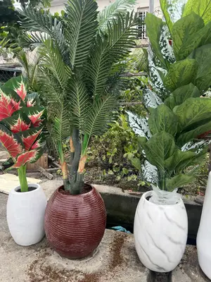 Large Ovoid Ribbed Planter/ Cardboard Palm