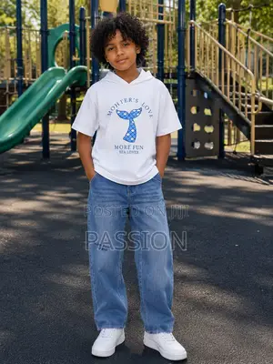 Trendy Boys’ White Hooded Top and Baggy Jeans