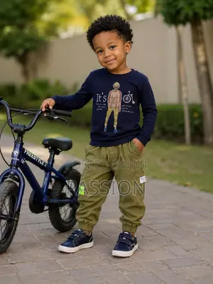 Boys’ Navy Graphic Top and Army-Green Cargo Joggers
