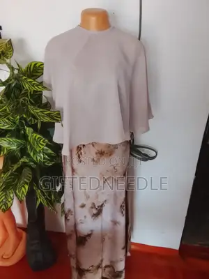 Flowered Stain Full Length Gown With Cape