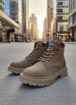 Aukatmr Cream Lace-Up Ankle Boots for Men | Chunky Sole | Quality Boot