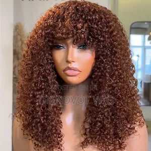 Brown Kinky Curly Glueless Human Hair Wig