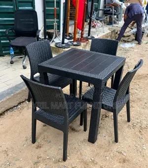 Rattan Chair and Table Complete Set Black Color