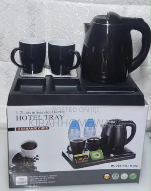 1.2L Hotel Electric Kettle With Tray and Two Ceramic Cups