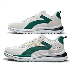 Classical Style Lace-Up Leather Sneakers - White/Green/Beige.