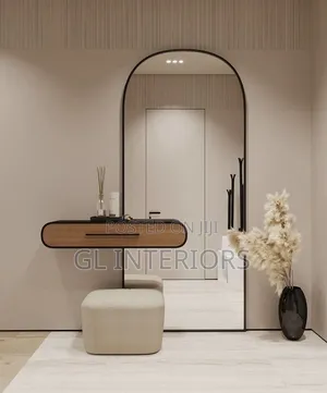 Luxury Modern Mirror Set – Backlit Half-Moon Mirror Floating Console