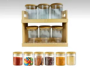 2 Layers 6pcs Spice Storage Airtight Canisters With Bamboo Rack