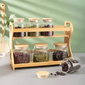 7pcs Spice Storage Airtight Jar With Spoon and Bamboo Rack