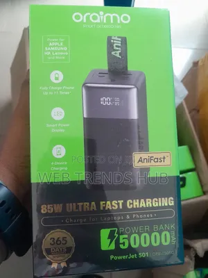 Oraimo 50,000mAh PowerJet 501 - 85W Fast Charging for Laptops Phones