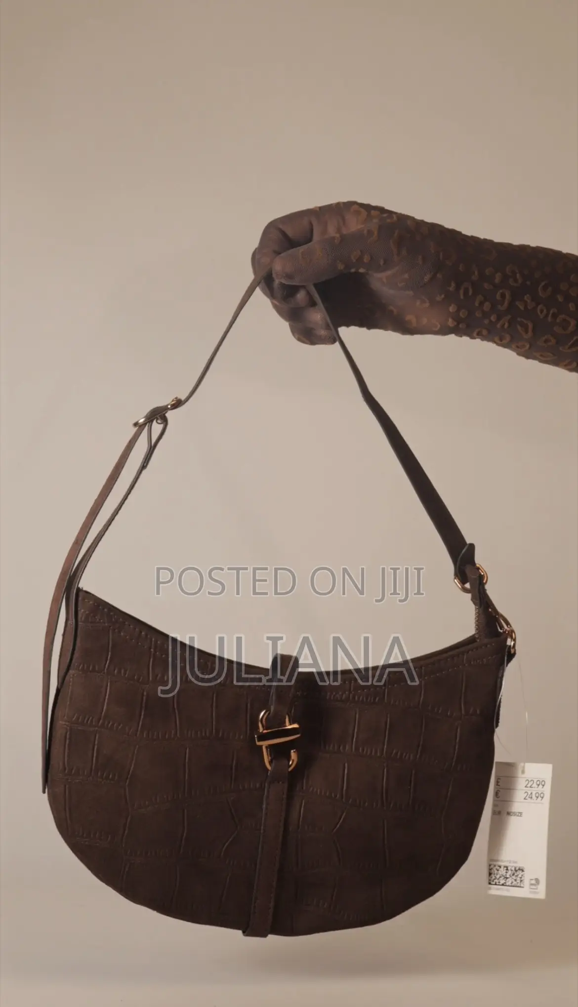 H M Brown Croc-Effect Shoulder Bag