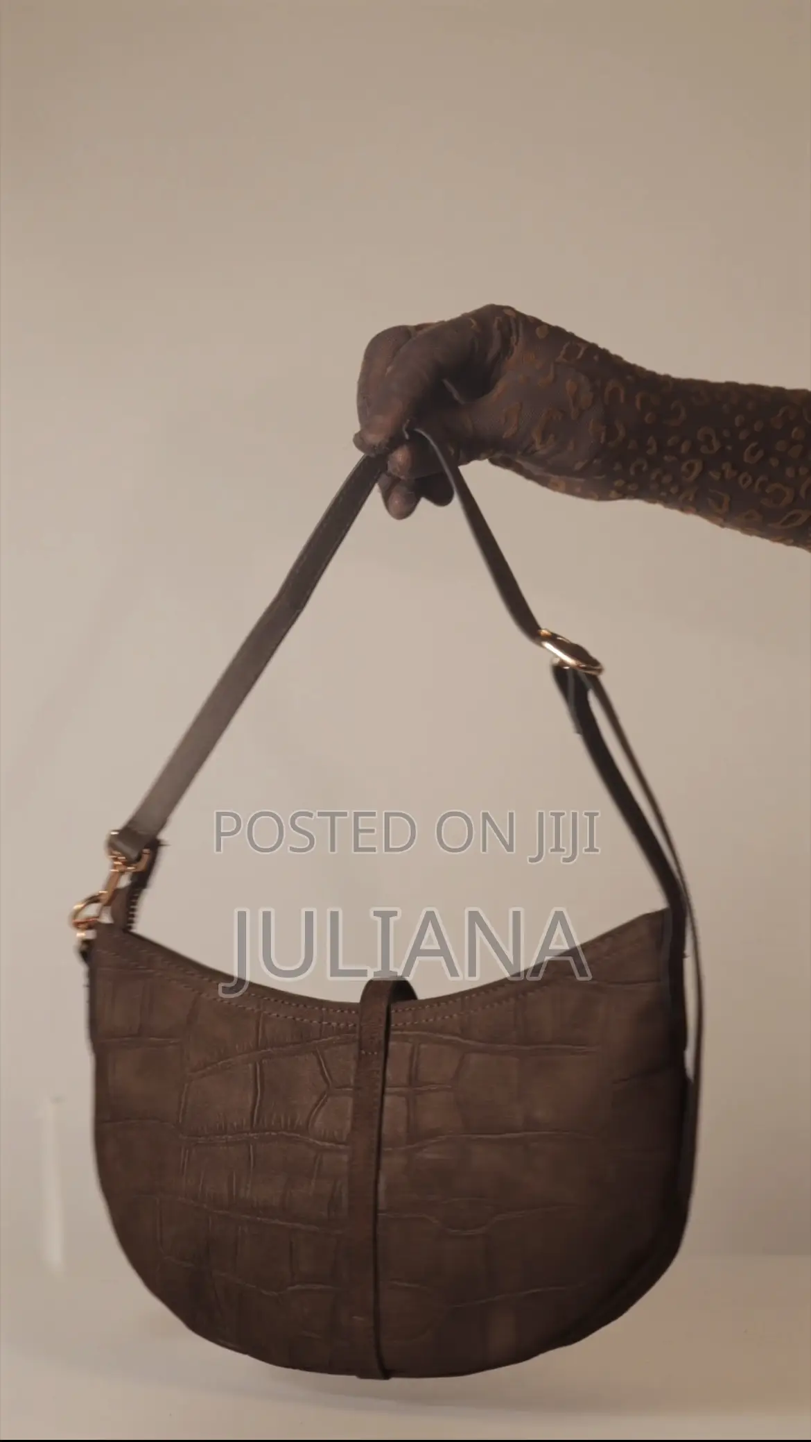 H M Brown Croc-Effect Shoulder Bag