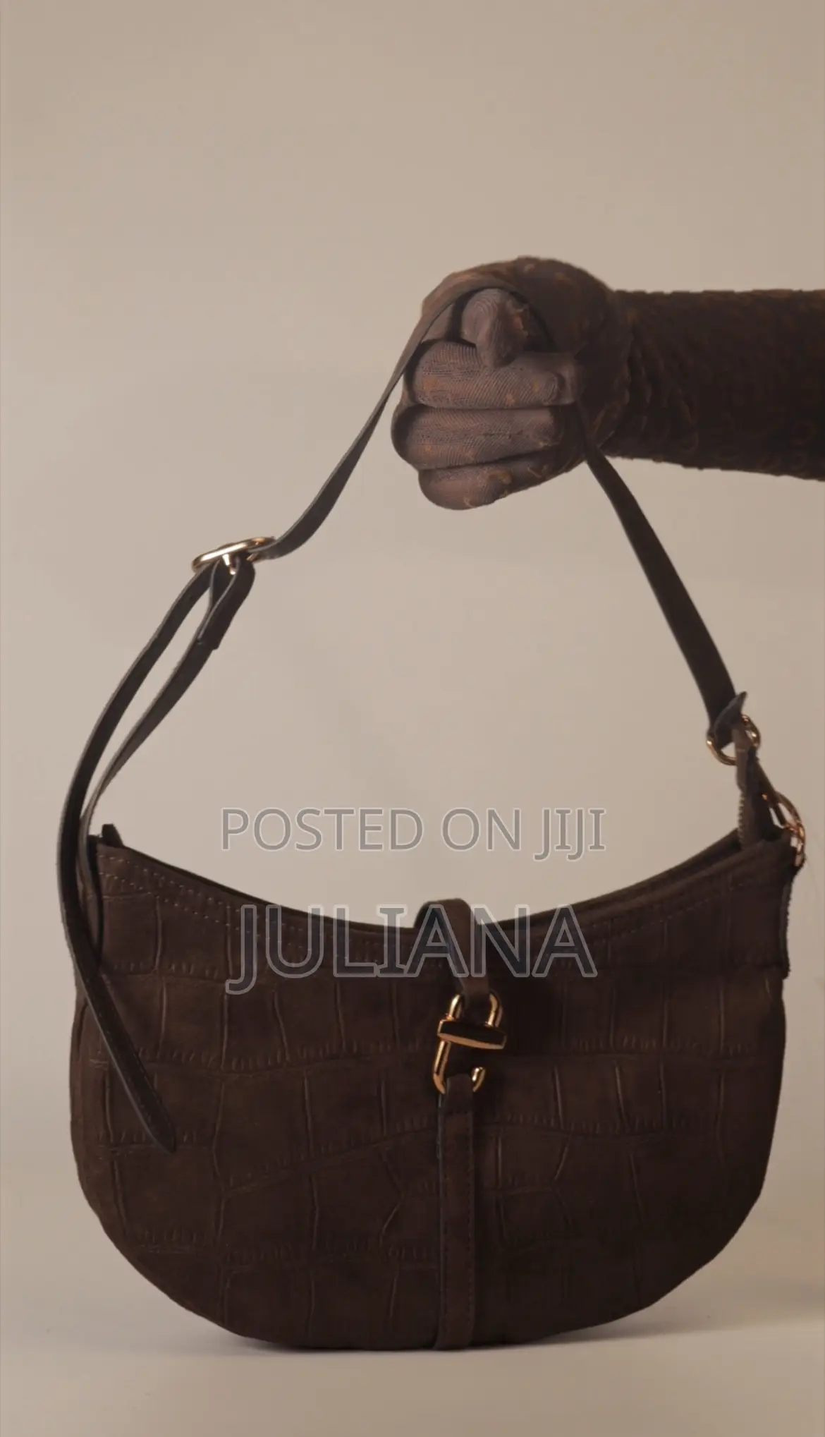 H M Brown Croc-Effect Shoulder Bag