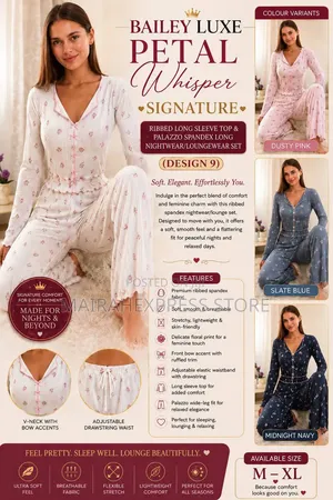 Bailey Luxe Petal Whisper Long Sleeve Top Palazzo Nightwear Set