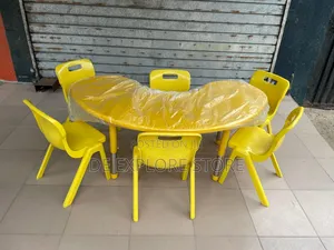 Half Moon Shape Children School Table With Six Chairs