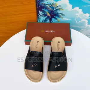 Loro Piana Men’s Leather Slide Sandals