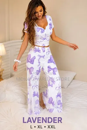 Bailey Luxe Bow Signature 2-Piece Crop Top Palazzo Spandex Nightwear