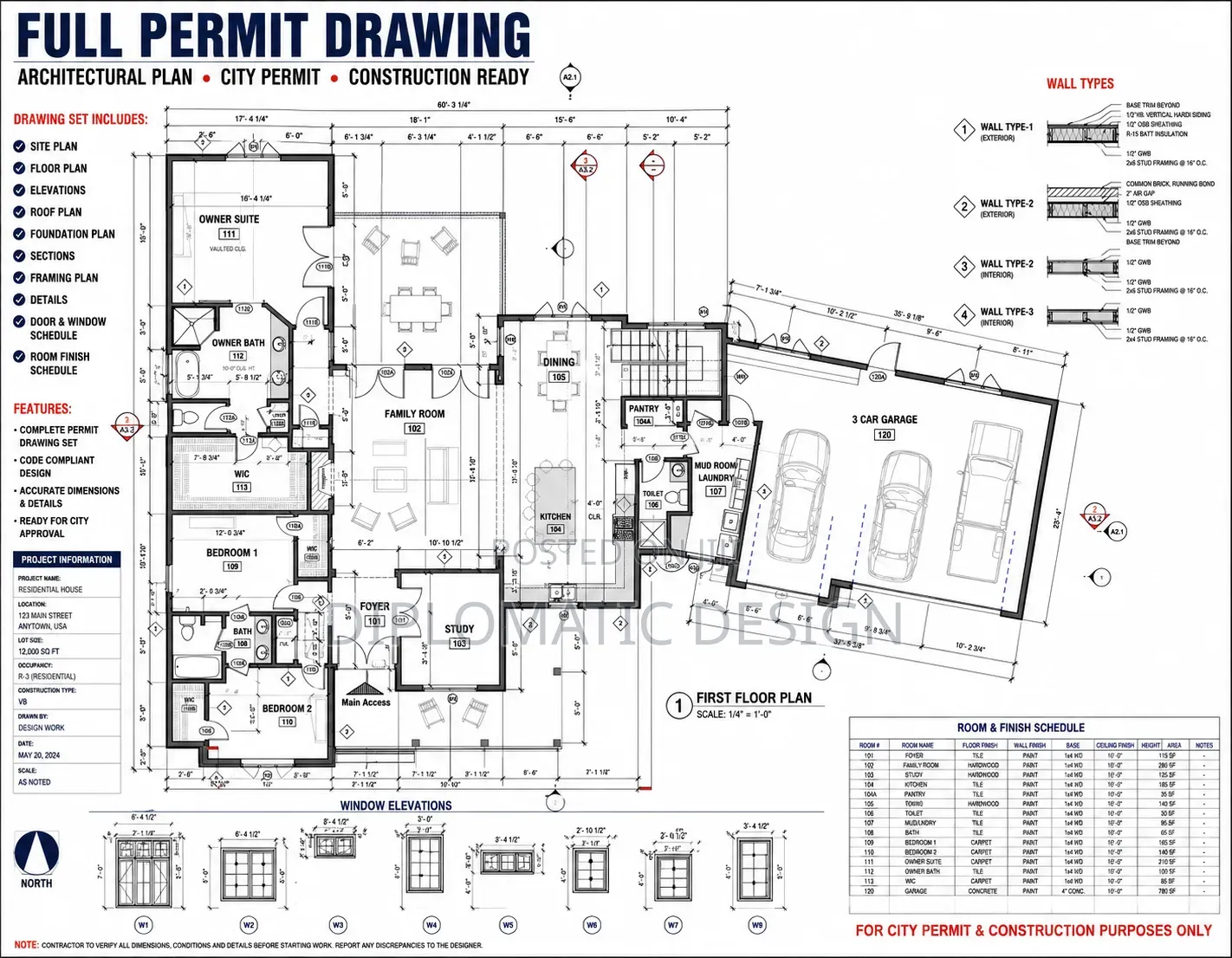Architecture, Structural, Mechanical, Electrical Drawing for Permit