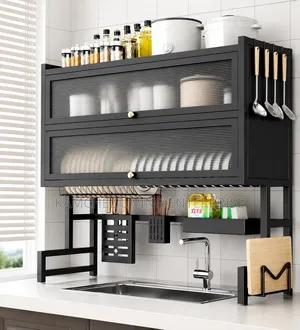 Original Anti Rust Black 2 Step Plate Rack With Spoon and Knife Holder