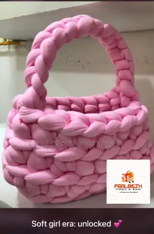 Handmade Chunky Chenille Crochet Bag - Pink