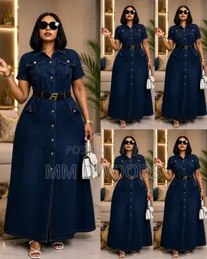 Denim Gown With Belt