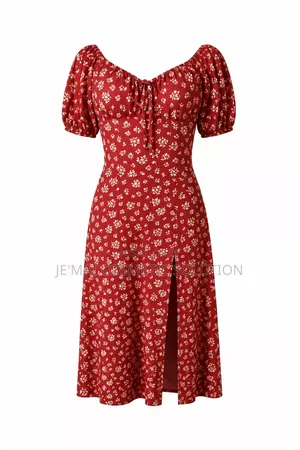 Red Floral Midi Dress
