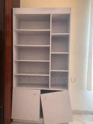 Large White Wooden Storage Cabinet With Multiple Shelves