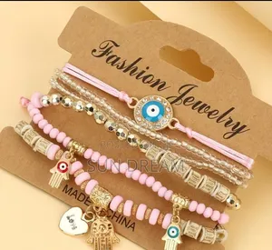 Fashionable Trendy Women Pink Bead Bracelet Set Beads Bracelets