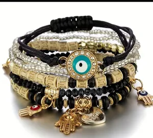 Ladies Gift Set Beaded Bracelets Women Accessories Black Bracelet