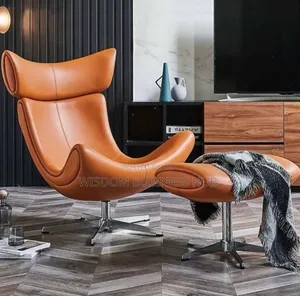 Modern Swivel Accent Chair With Headrest and Ottoman
