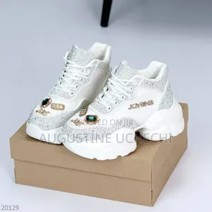 Luxury White Rhinestone Chunky Platform Sneakers for Women
