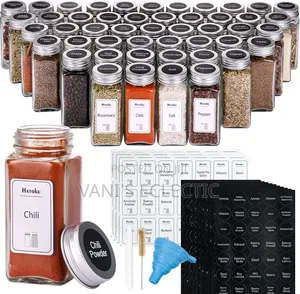 Square Glass Spice Jars Organizer Set