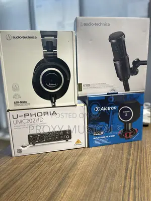ATH M50x Headphone, Behringer UMC202HD, AT2020 Mic Alctron Pop Filte