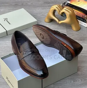 Richwanaz Classic Pebbled Leather Loafers Brown/Black in Size 40-46
