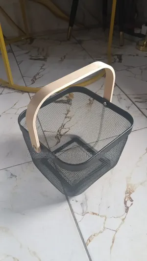 Black Pantry Basket With Wooden Handle