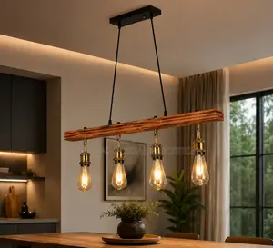 Retro Industrial Loft Bar, Restaurant Wooden Aesthetic Chandelier