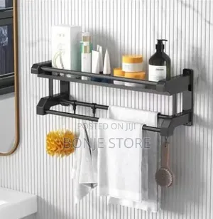1 Layer Bathroom Kitchen Towel Rack Shelf With Hooks