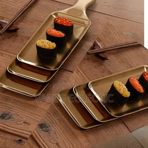 Gold Rectangular Stainless Steel Handheld Platter/Tray