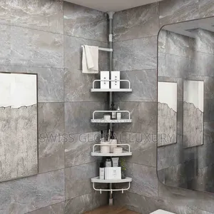 High Grade 4 Tiers Pole Bathroom Storage Organizer Corner Shower Shelf