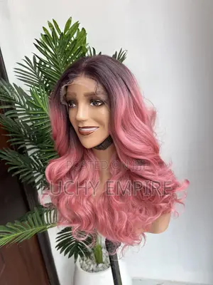 ₦65,000 Human Hair Blend HD Frontal Wig – Pink Ombre With Dark Roots |