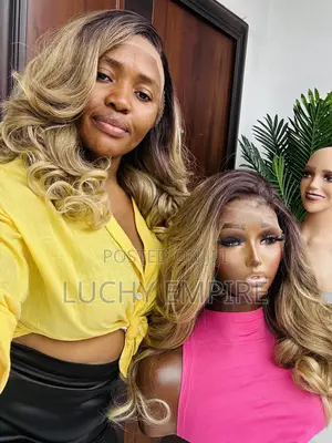 ₦65,000 Human Hair Blend HD Frontal Wig – Blonde Highlights