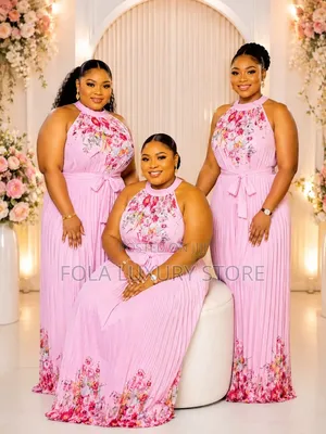 Elegant Pink Floral Pleated Maxi Dress