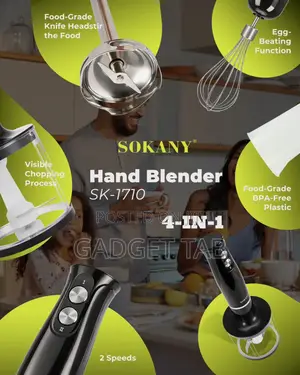 Original Sokany 4 in 1 Hand Blender WK-1710-4 Multifunction Electronic