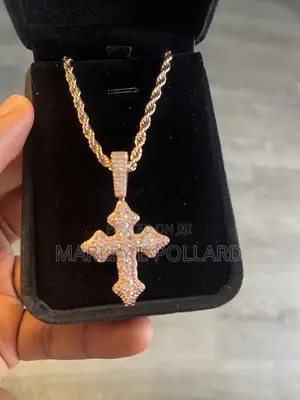 Rose Gold A+ CZ Diamond Cross Iced Out Pendant Rope Necklace